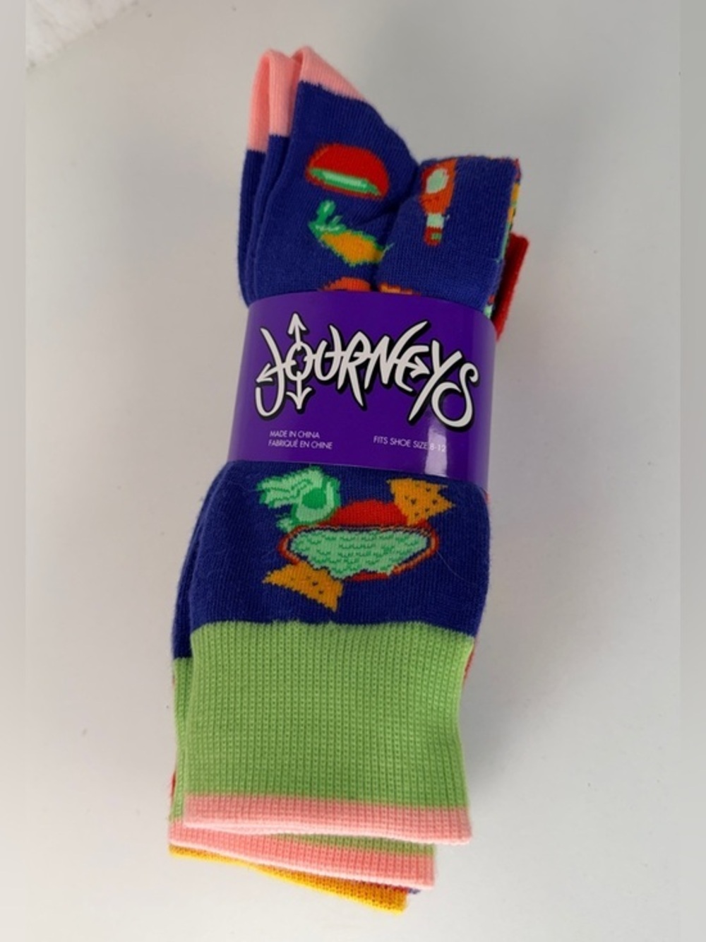 Journeys Graphic Crew Socks Multicolor Novelty Pack Size 8-12 New
